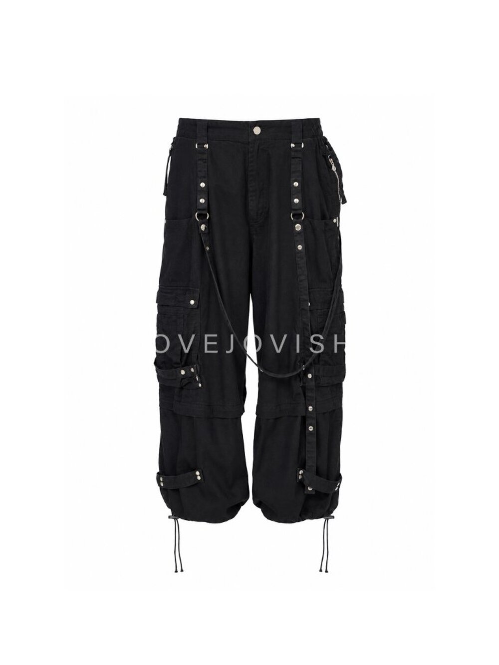 Whimsigoth | Y2K Tripp Black Utility Cargo Pants w Straps Buckles Pockets | XXL